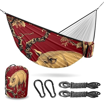 Vigetue Camping Hammock Double & Single Portable Hammocks with 2 Tree Straps, Great for Hiking,Backpacking,Hunting,Outdoor,Beach,Camping, Pig (2)