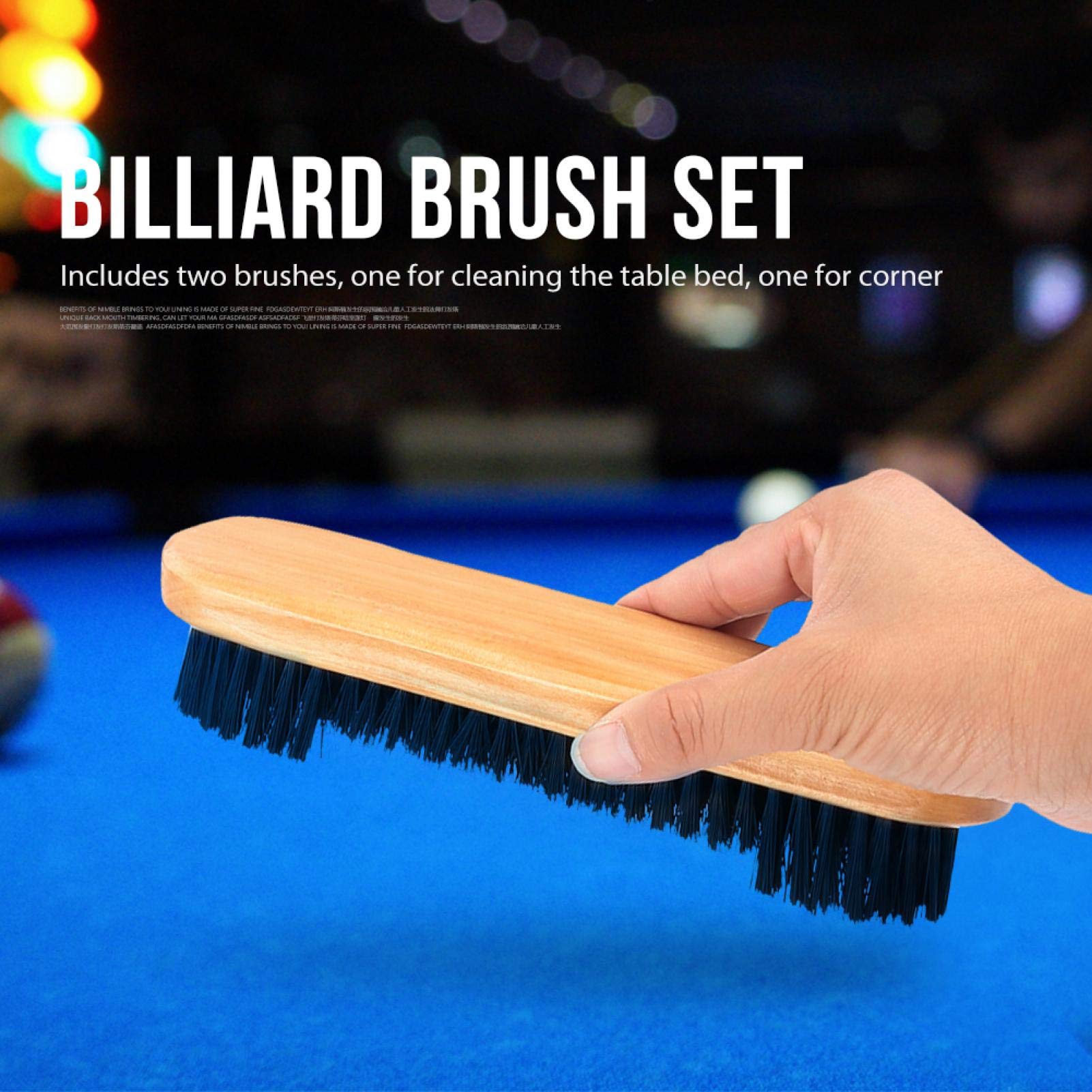 Biliardo Spazzola per tavolo da biliardo, set di spazzole per binari morbidi 9 pollici Set di spazzole manico in legno naturale per la pulizia Accessori per la pulizia del tavolo da biliardo