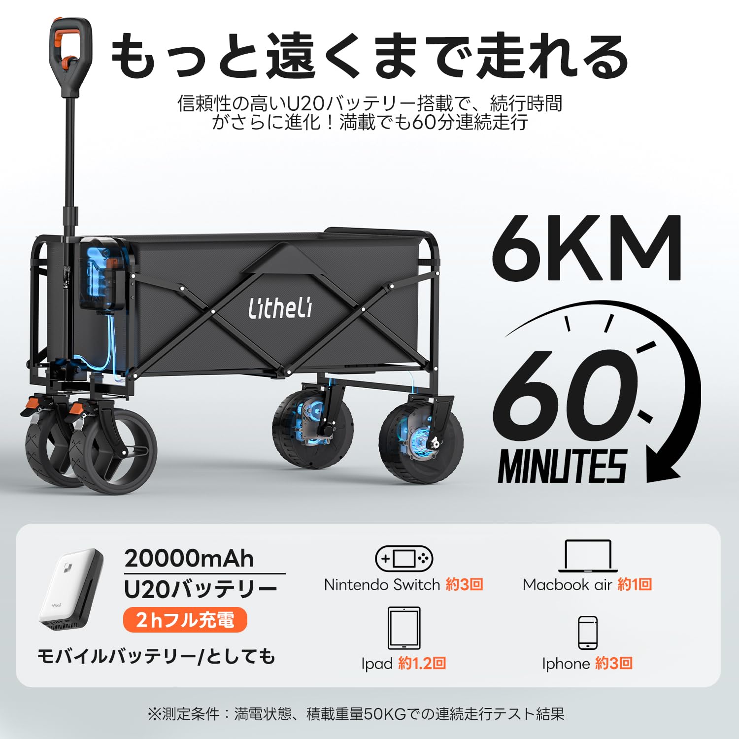 Amazon.co.jp: Litheli 電動キャリーワゴン 坂道運搬 軽量 大容量100L 