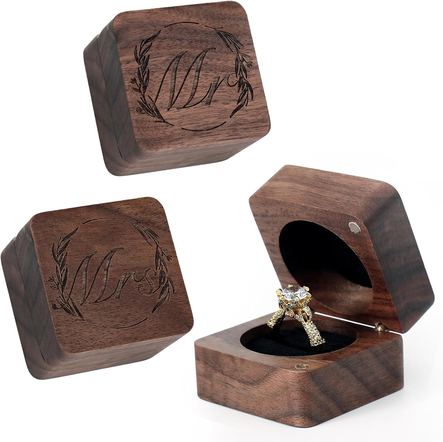 Caja portadora de anillos Sr. y Sra. para fotos de boda y pedida de mano rústica