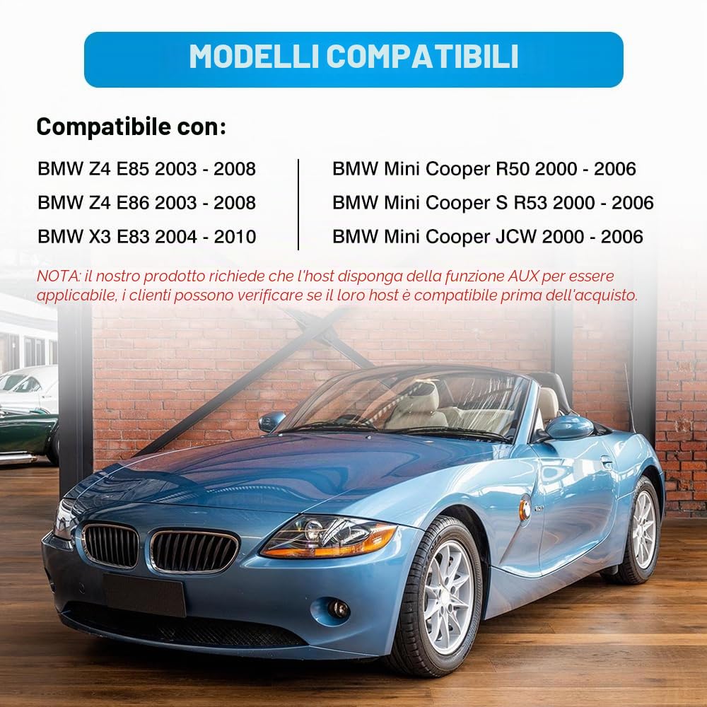 Riloer Adattatore audio Bluetooth AUX con microfono,vivavoce bluetooth per auto,compatibile con BMW Z4 (E85/E86), X3 (E83), compatibile con Mini Cooper (R50/JCW), compatibile con Mini Cooper S R53