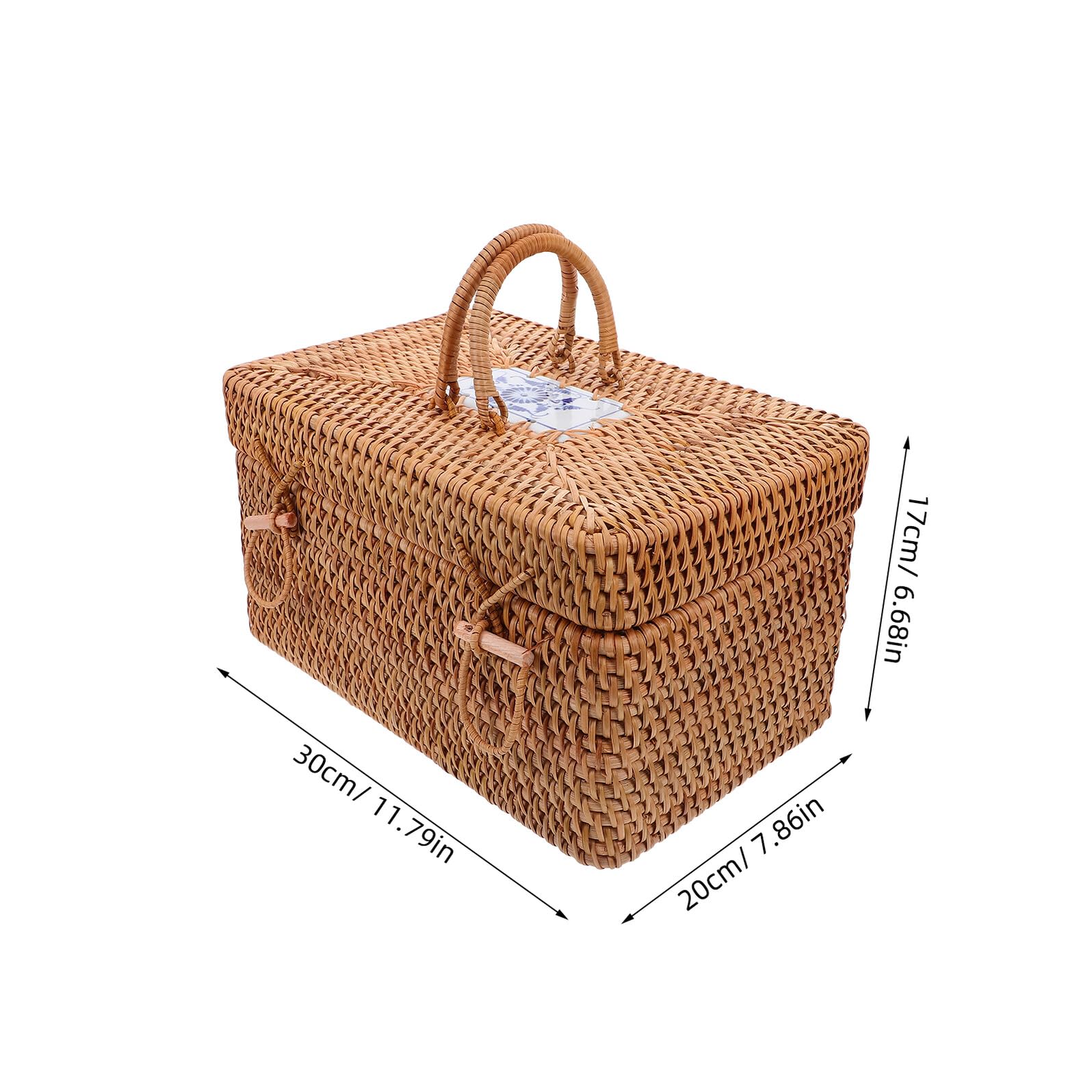 Cesto da Picnic in Rattan Intrecciato con Manico Porta Snack e Frutta Scatola di Stoccaggio Boho in Stile Country Contenitore Spazioso per Campeggio e Feste all Aperto Elegante