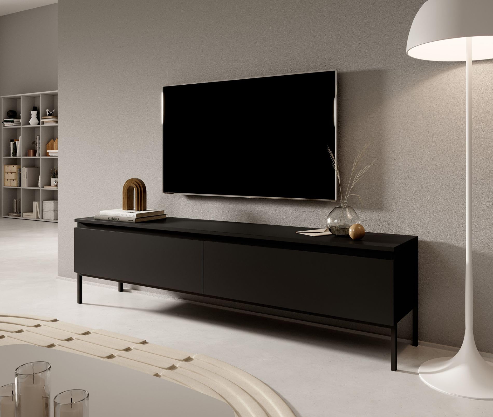 Selsey Mobile TV Mobile Porta TV 2 Ante 150 cm Con Piedini Neri Per Soggiorno Camera Da Letto Nero Bemmi