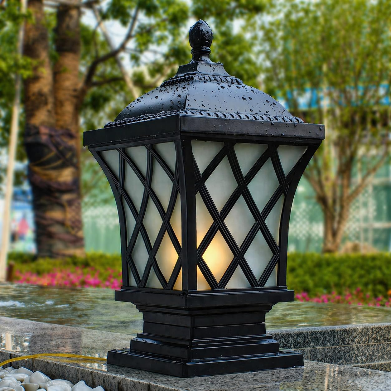 PTOUG Outdoor Column Lights, 18.9″ Modern Column Lamp IP54 Waterproof Glass Post Light Outdoor E26 Aluminum Fence Post Light Fixtures for Villa Garden Park Lighting Black Pillar Lights