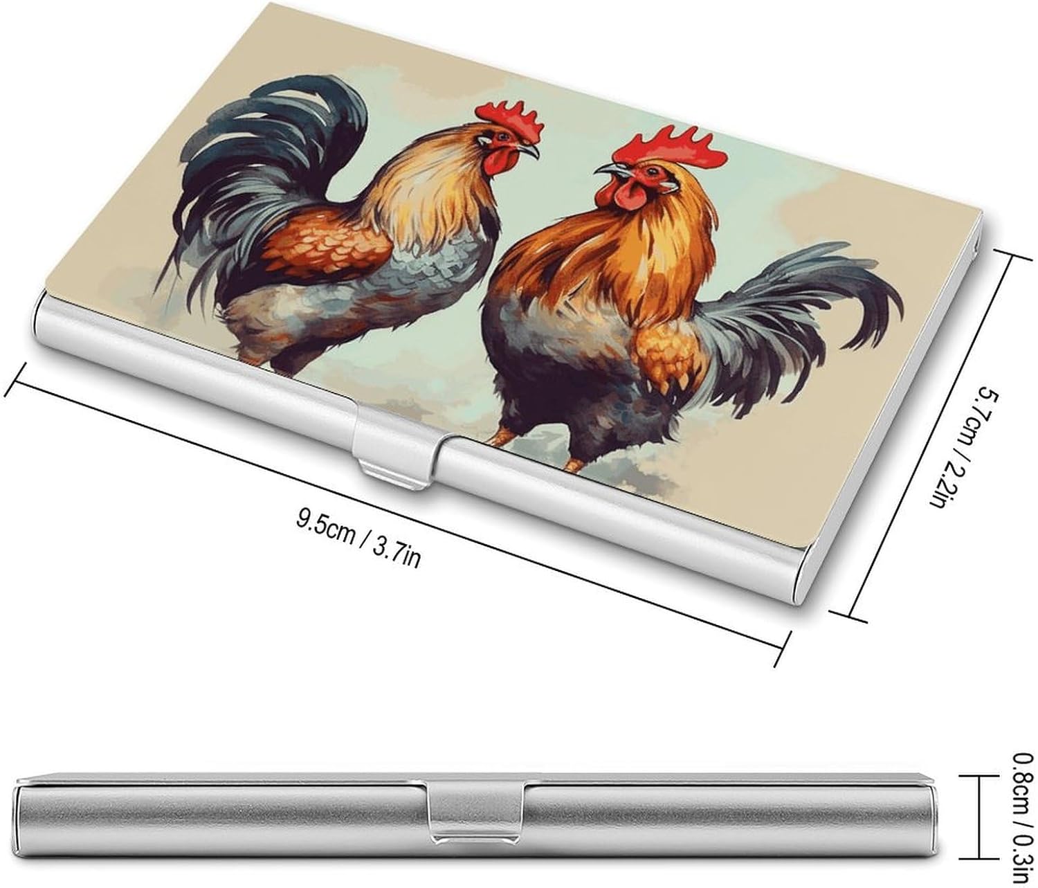 Rooster And Hen Business Card Case for Women Or Men Snaps Closed Portable Name Holder Credit Card Holder for Business Meeting Use
