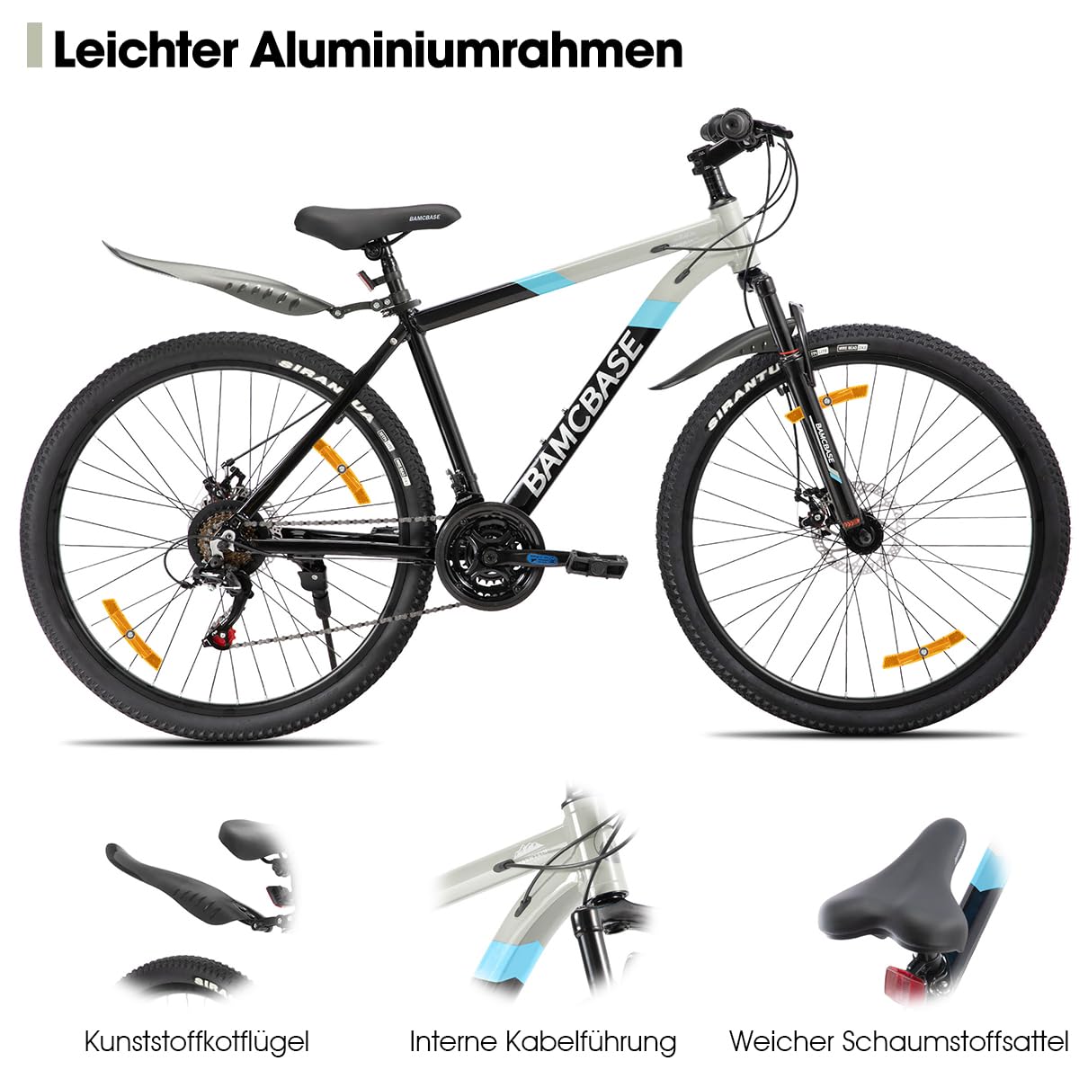 HILAND Rockford rower górski MTB 27,5", dla mężczyzn i kobiet, 18-biegowy rower z hamulcem tarczowym dla mężczyzn i kobiet, aluminiowa rama, Hardtail, unisex, dla dorosłych, szary