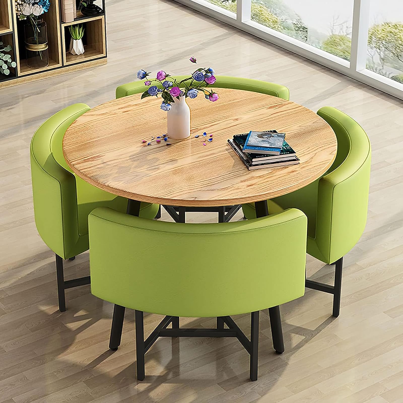 ASerZenith Modern Round Dining Table Set With Chairs Space Saving Design Ideal For Dining Room Living Room Reception Room Conference Table Lounge Stylish And Functional Furniture For Any Space,10