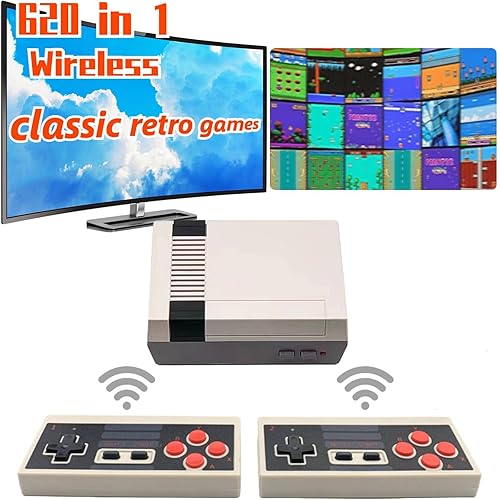 Classic Mini Retro Game Console with Built-in 620 Video Games and 2 Classic Wireless Controllers,AV Output Game System for Kids and Adults Ideal