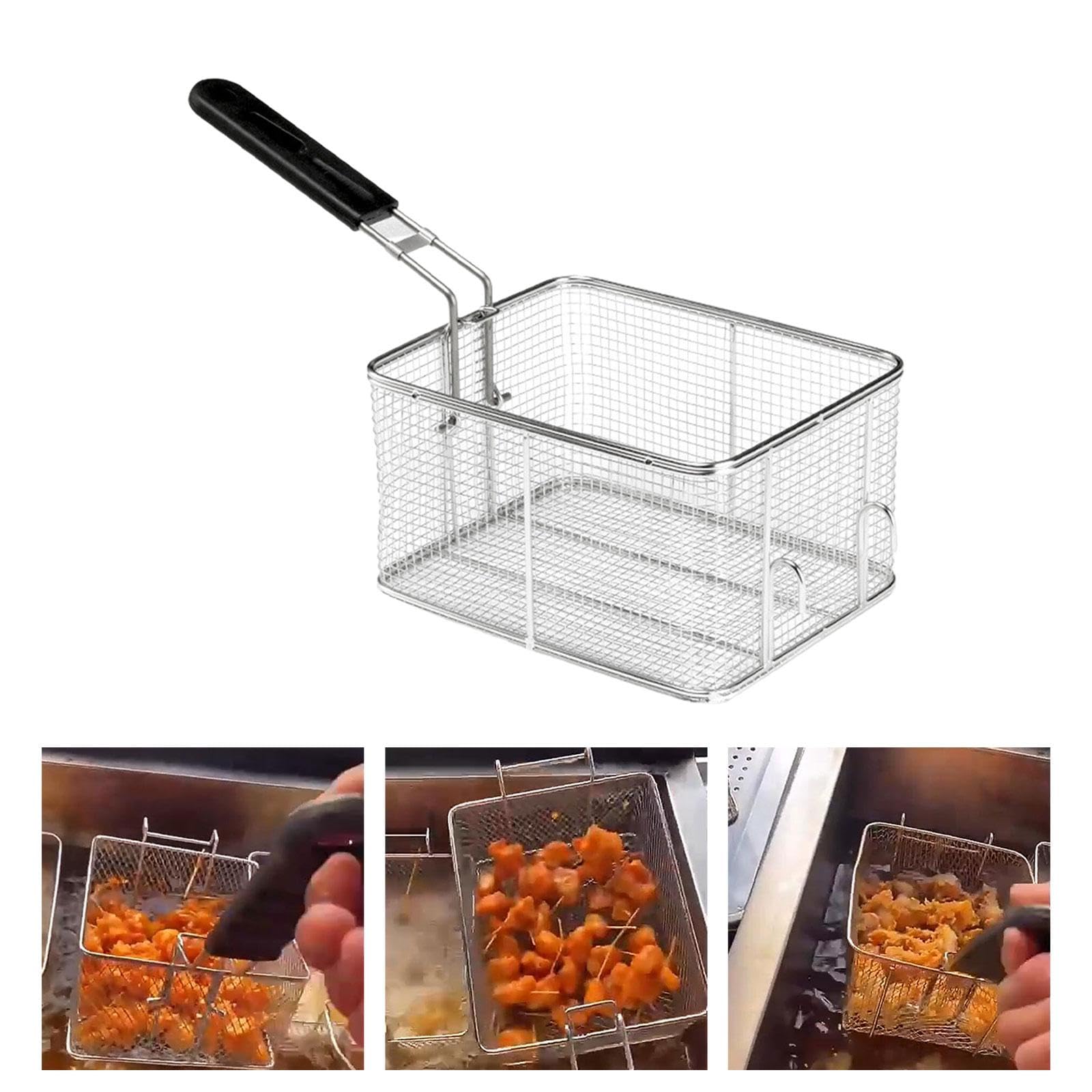 Cestello per Friggere, Utensile Da Cucina Multiuso Cestello Friggitrice Cestino Quadrato in Acciaio Inox per Friggere, Scolare E Sciacquare Le Patate, Stile D