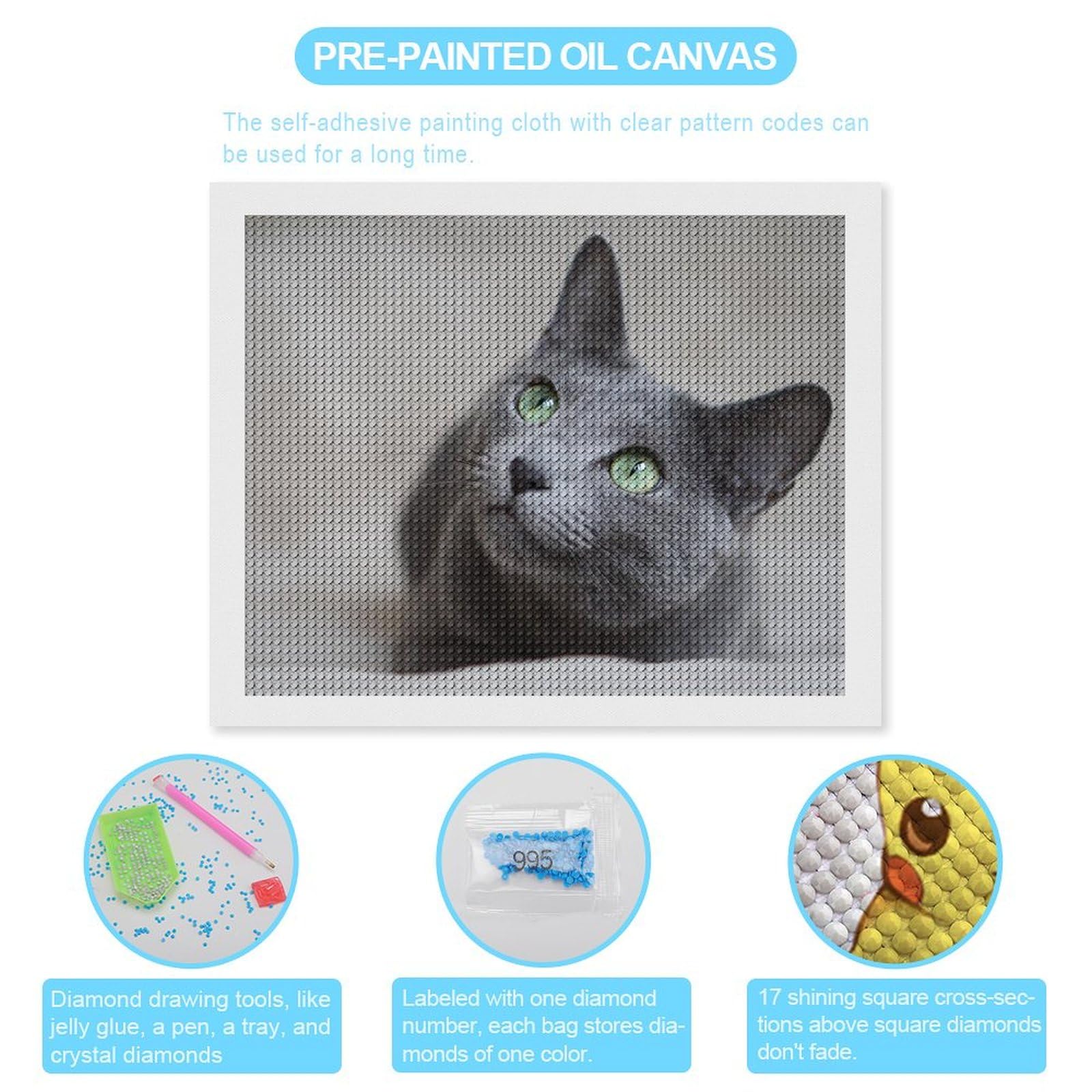 Amazon.co.jp: ダイヤモンドアート ロシアンブルー ネコ 猫 猫柄 灰色