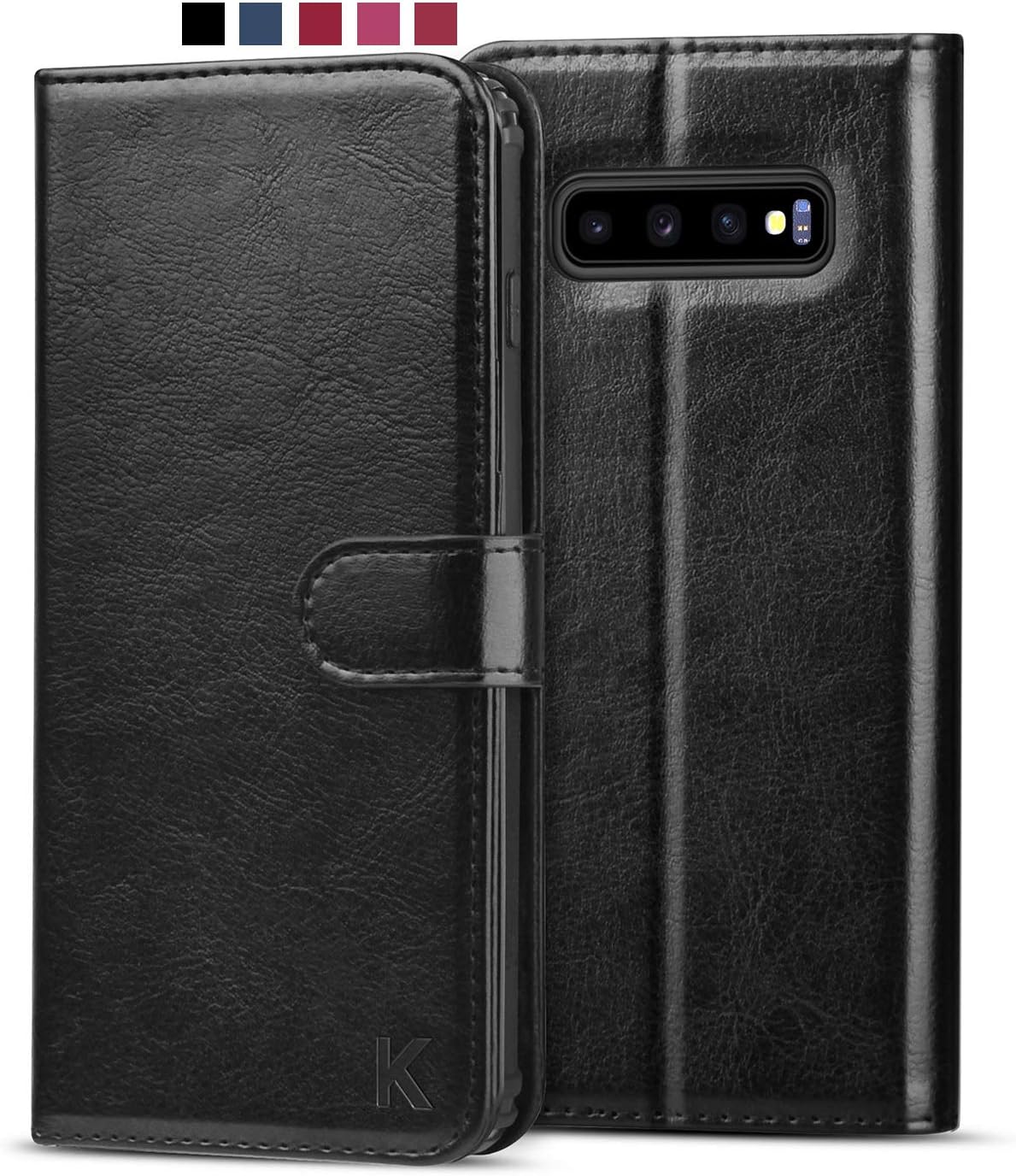 KILINO Galaxy S10 Wallet Case [RFID Blocking] [Premium Leather] [Shock-Absorbent Bumper] [Soft TPU] [Card Slots] [Kickstand] [Magnetic Closure] Flip Folio Cover for Samsung Galaxy S10 (Black)