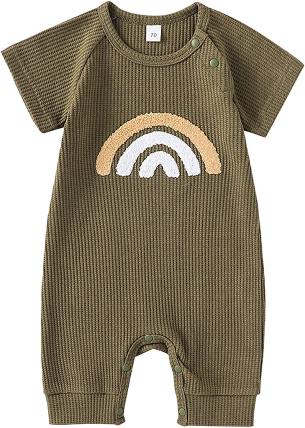 Infant Toddler Boys Girls Short Sleeve Romper Rainbow Prints Ribbed Summer Bodysuits Dress Outfit 6 Months