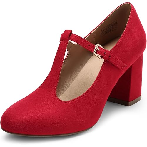 DREAM PAIRS Low Chunky Heels for Women T-Strap Mary Jane Pumps Wedding Dress Shoes