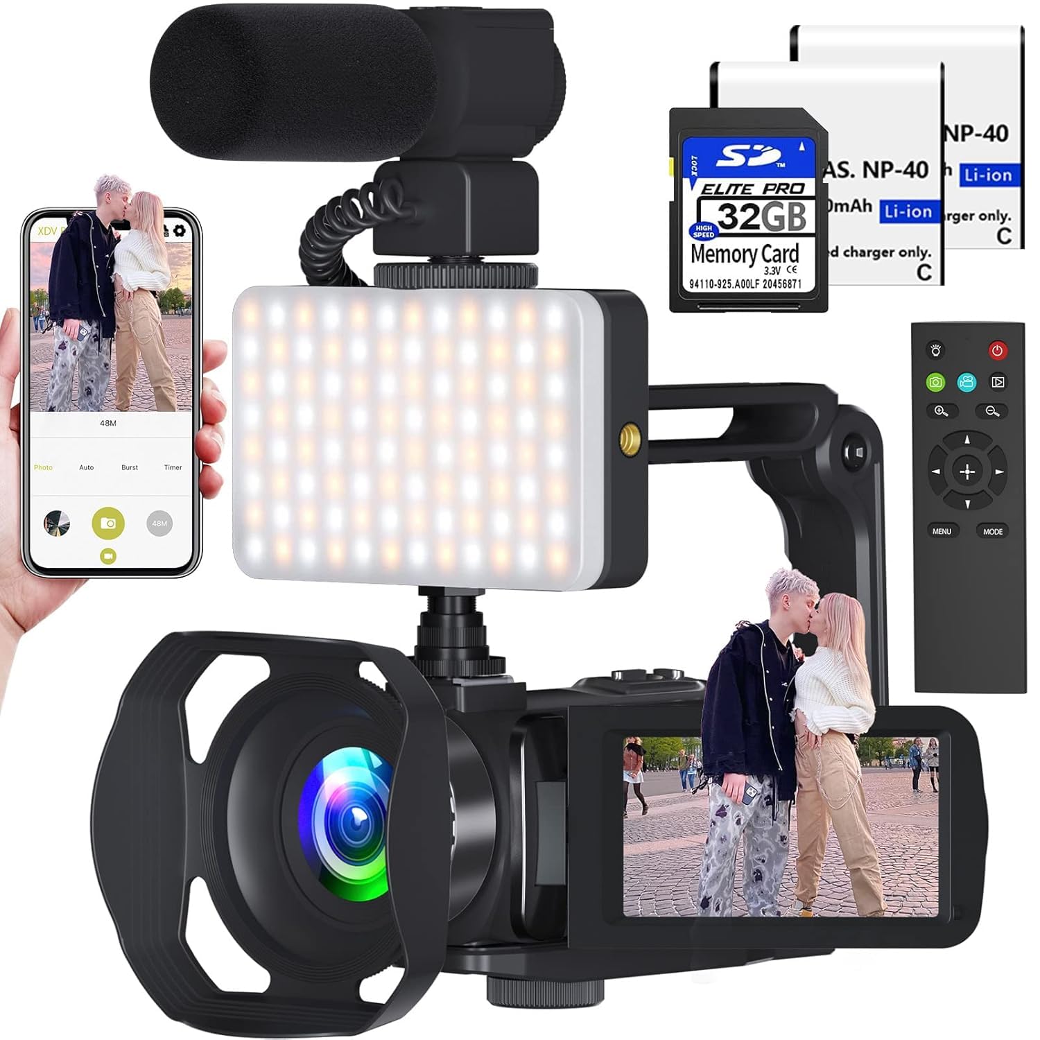 Video Camera 8k Camcorder 48MP UHD WiFi IR Night Vision Vlogging Camera for YouTube, 18X Digital Zoom 3.0“ LCD Screen Digital Camera with Microphone, 32G SD Card, Remote Control (CAM43)-image-5