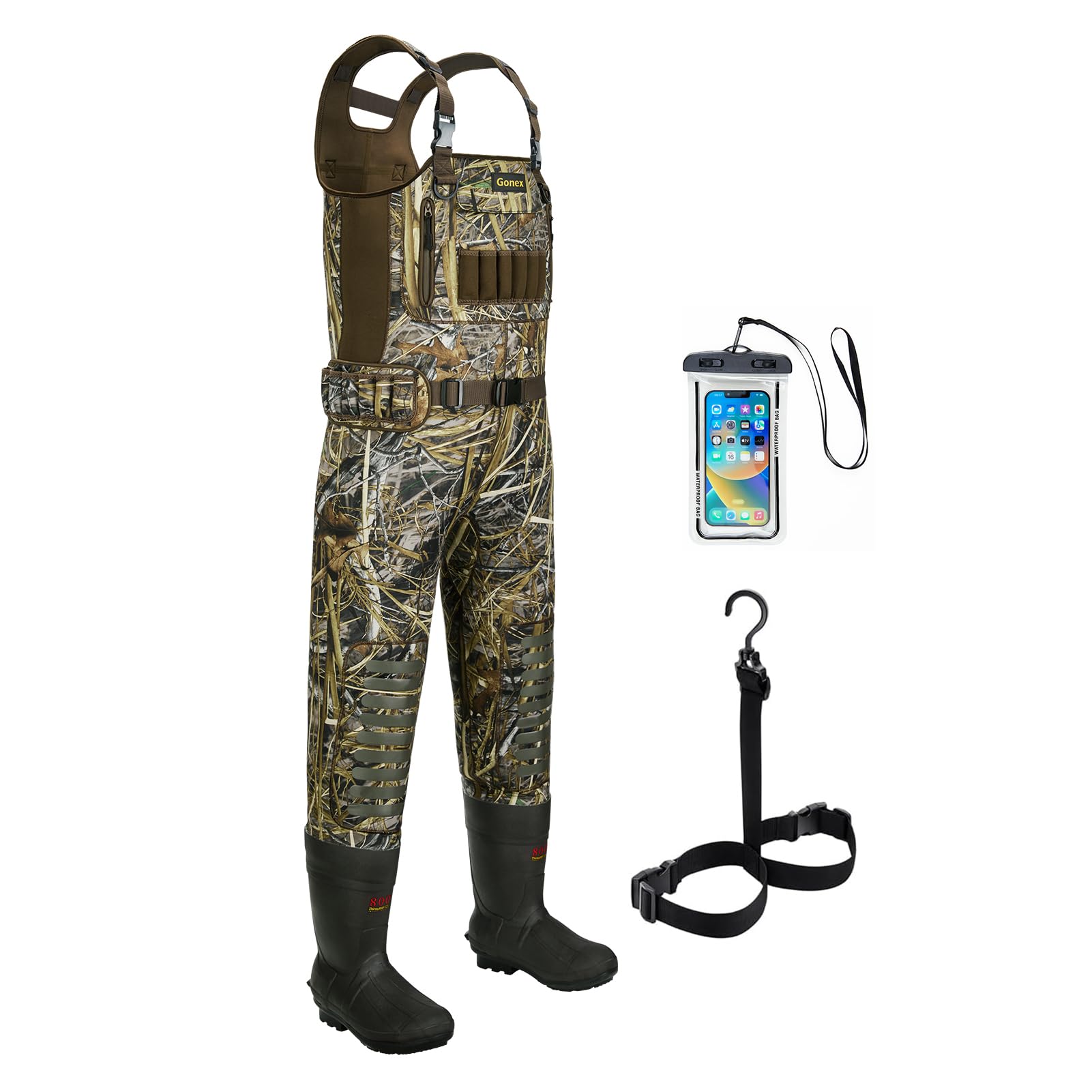 Gonex Chest Waders for Men Waterproof 4.5mm Neoprene Hunting Fishing Waders with 800G Insulated Boots Camo, Size 13