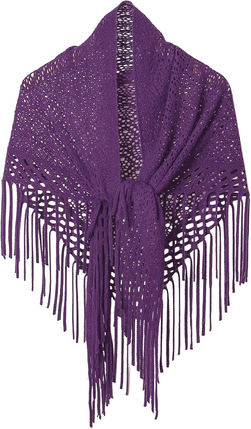 GORGLITTER Women's Wrap Crochet Shawl Poncho Fringe Lightweight Cardigan Sweater Scarf Western Hollow Out Shrug