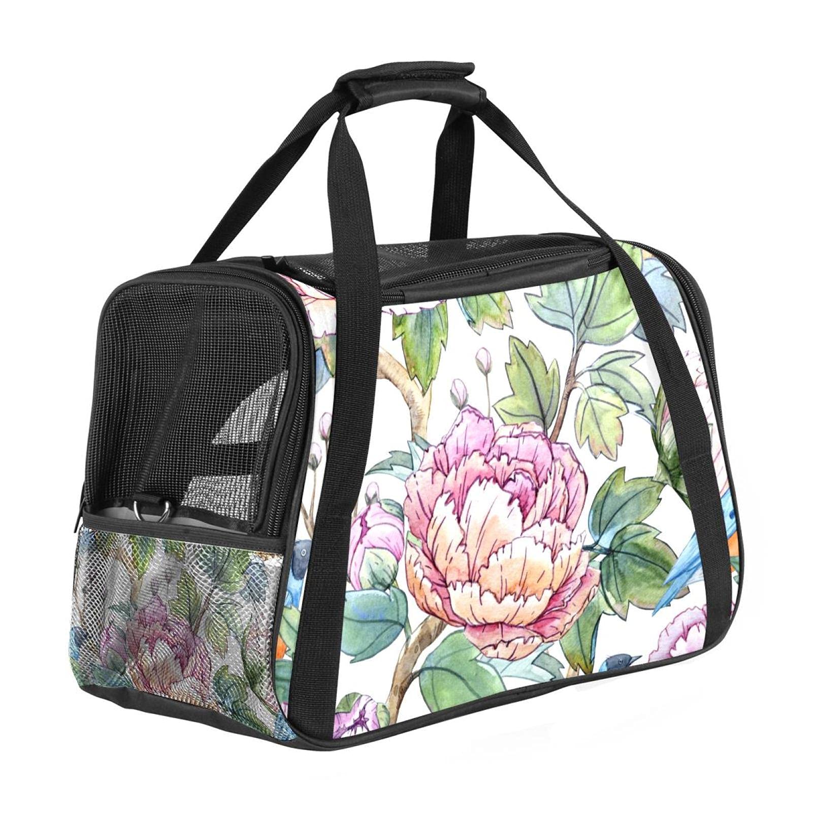 Sac de transport pour animaux homologué avion - Grand sac souple et durable motifs pivoines