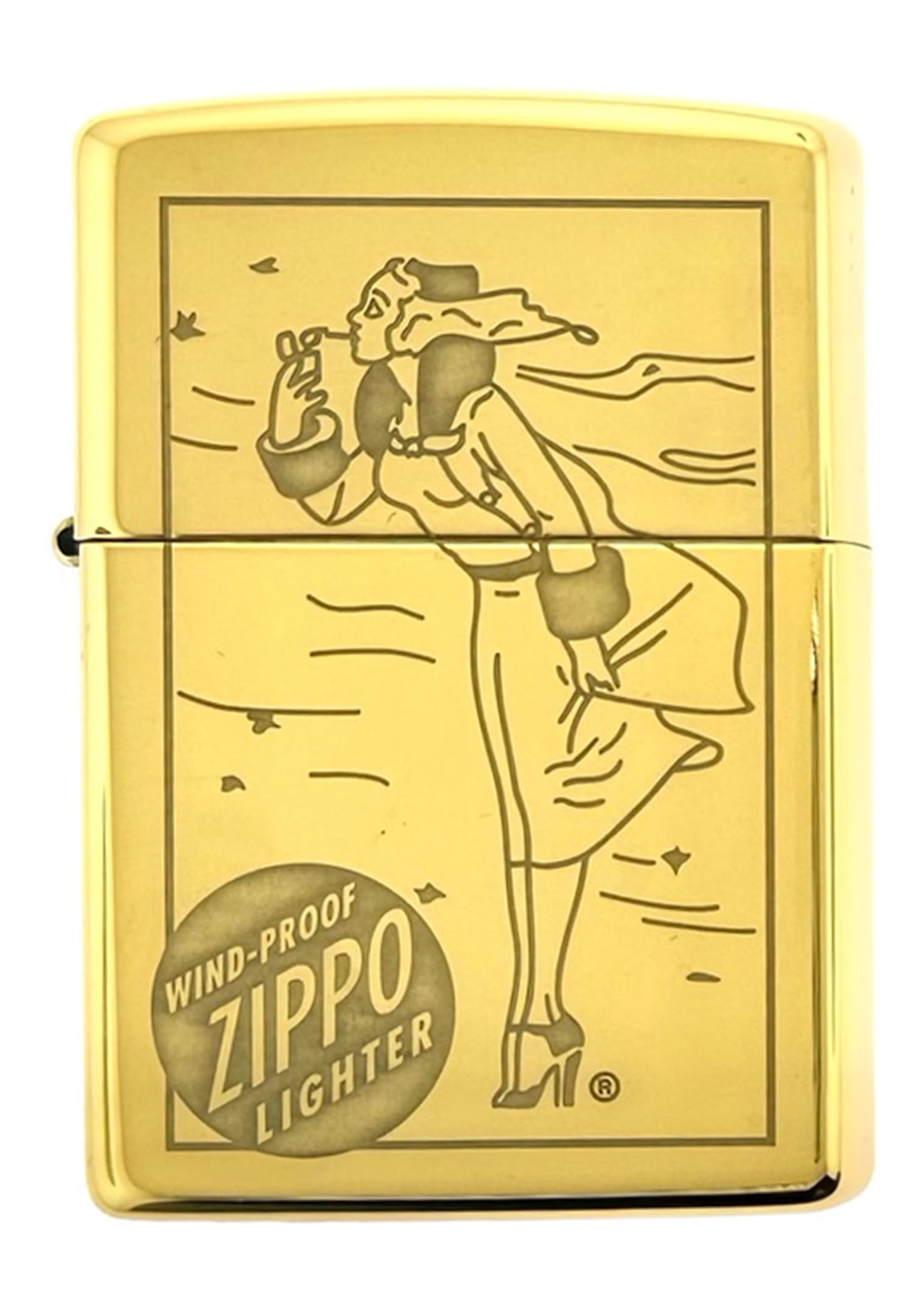 Custom Personalized Zippo Classic Windy Girl Windproof Oil Lighters - Engraving - Christmas, Halloween & Valentines Day Gift (High Polish Gold)