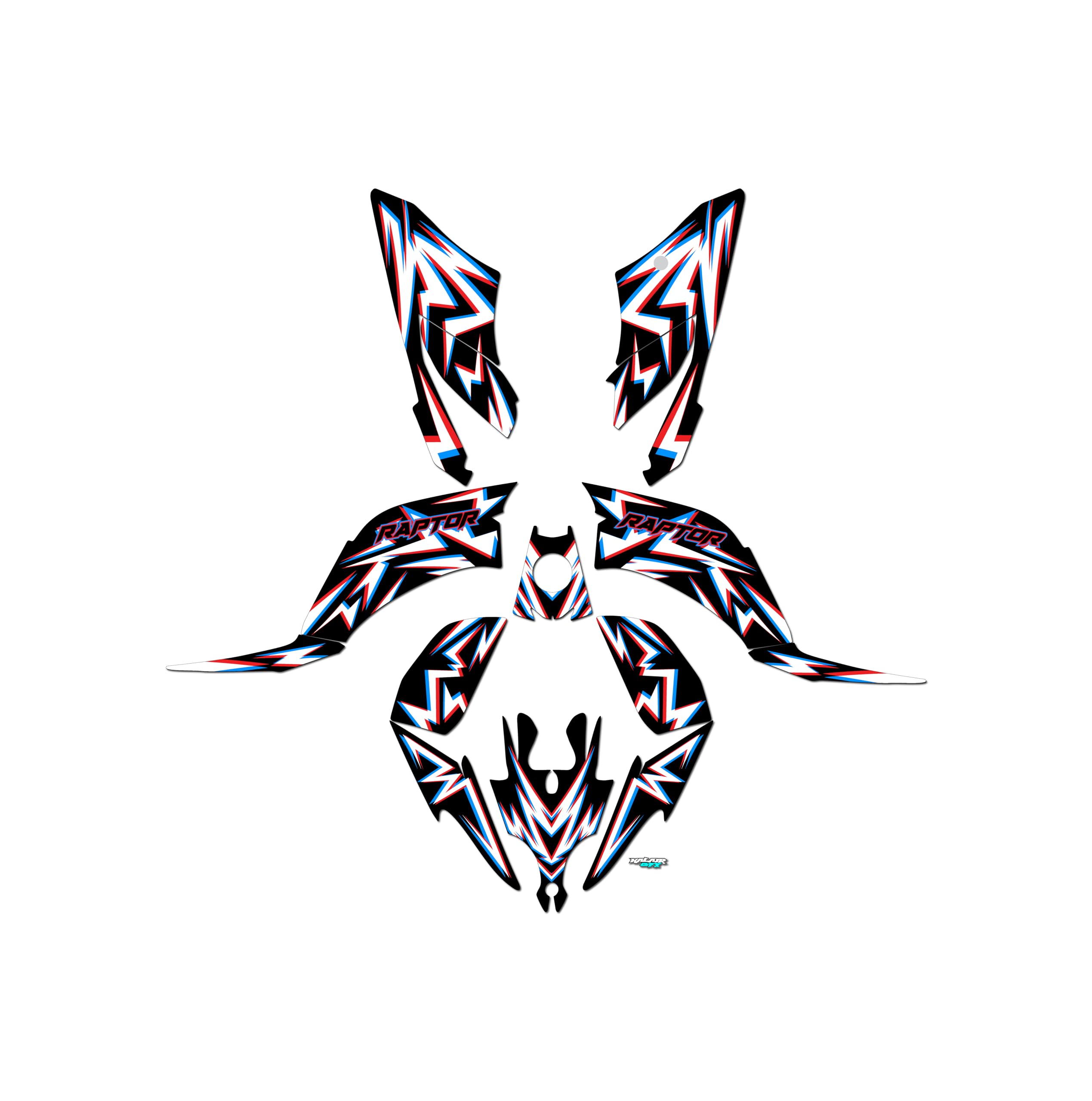 Kalair GFX Graphics Kit for Yamaha RAPTOR 250 (All Years) VISION Series Red 16 Mil-ATV UTV Dirt bike stickers,Quad dirtbike racing decal automotive motocross accessories no plastics