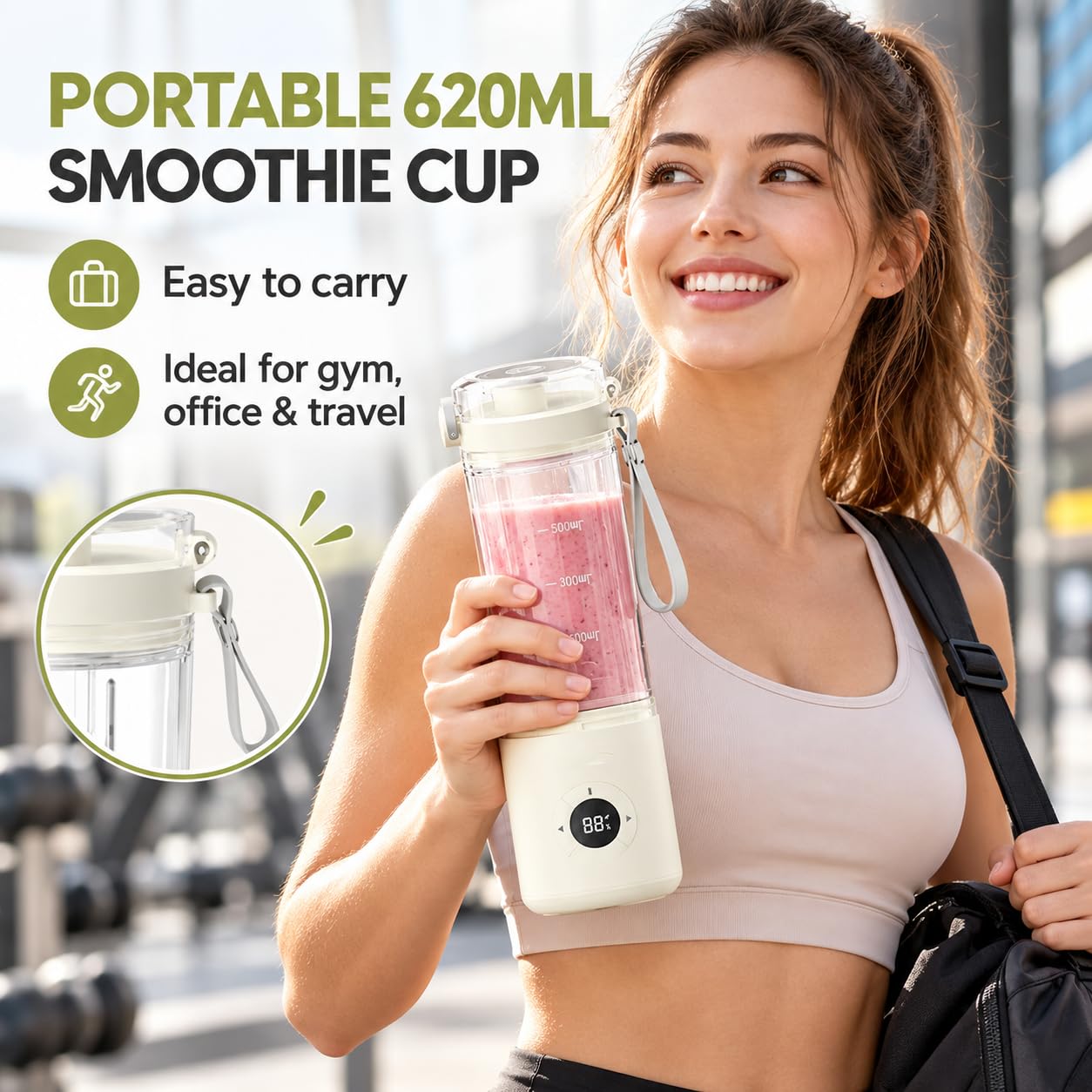 Frullatore Portatile, Frullatore per Smoothie Ricaricabile con Bicchiere