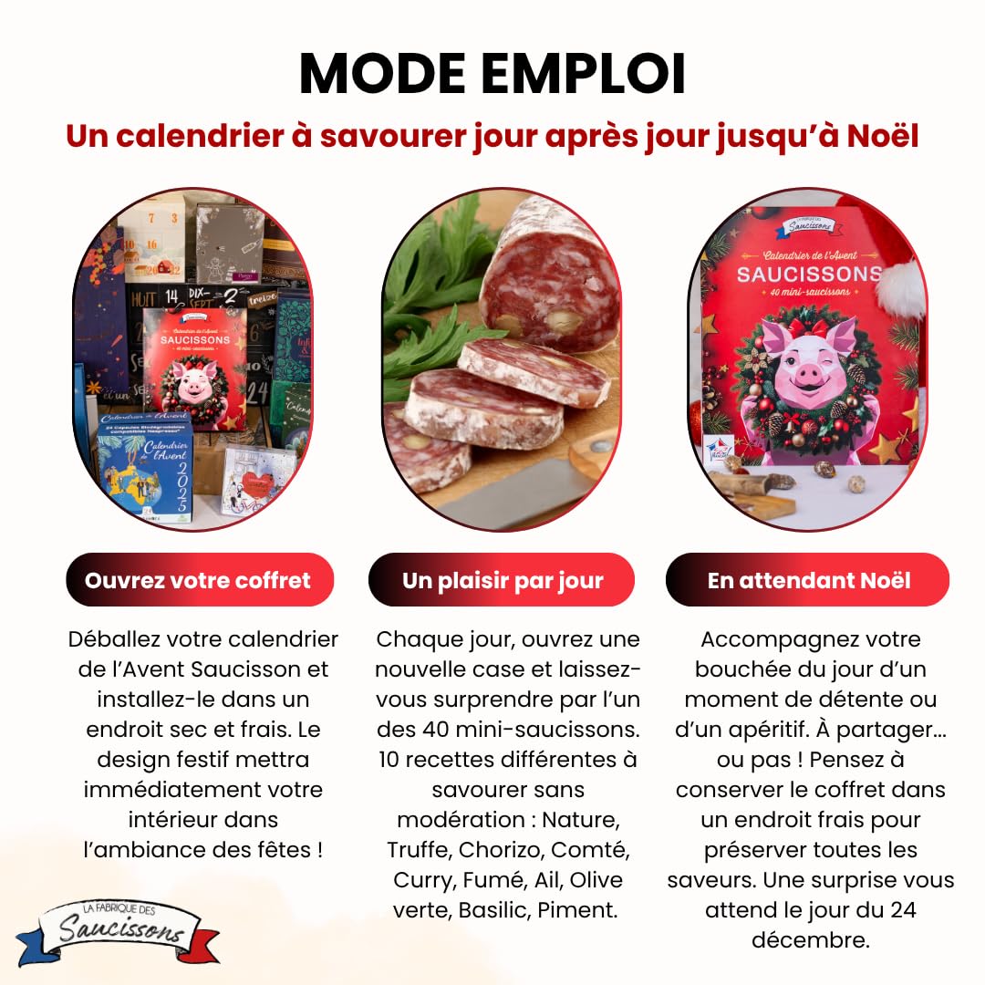 Ici Présent - Calendrier de l'Avent 2026 Coffret Gourmand Saucisson | 25 Mini-Saucissons Artisanaux | 12 Saveurs Originales | 100% Porc Français | Charcuterie Noël | Édition Limitée