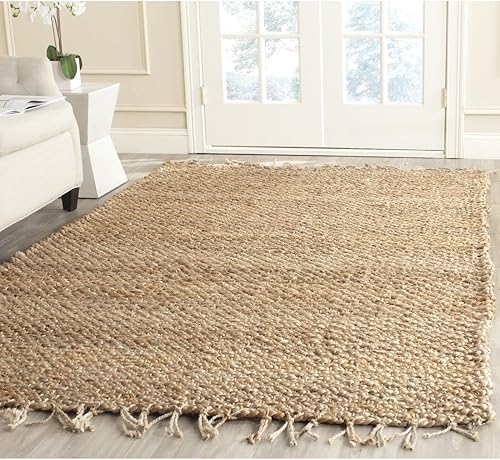 SAFAVIEH Natural Fiber Collection NF733A - Alfombra cuadrada de yute de 4 pies, hecha a mano, con flecos y flecos