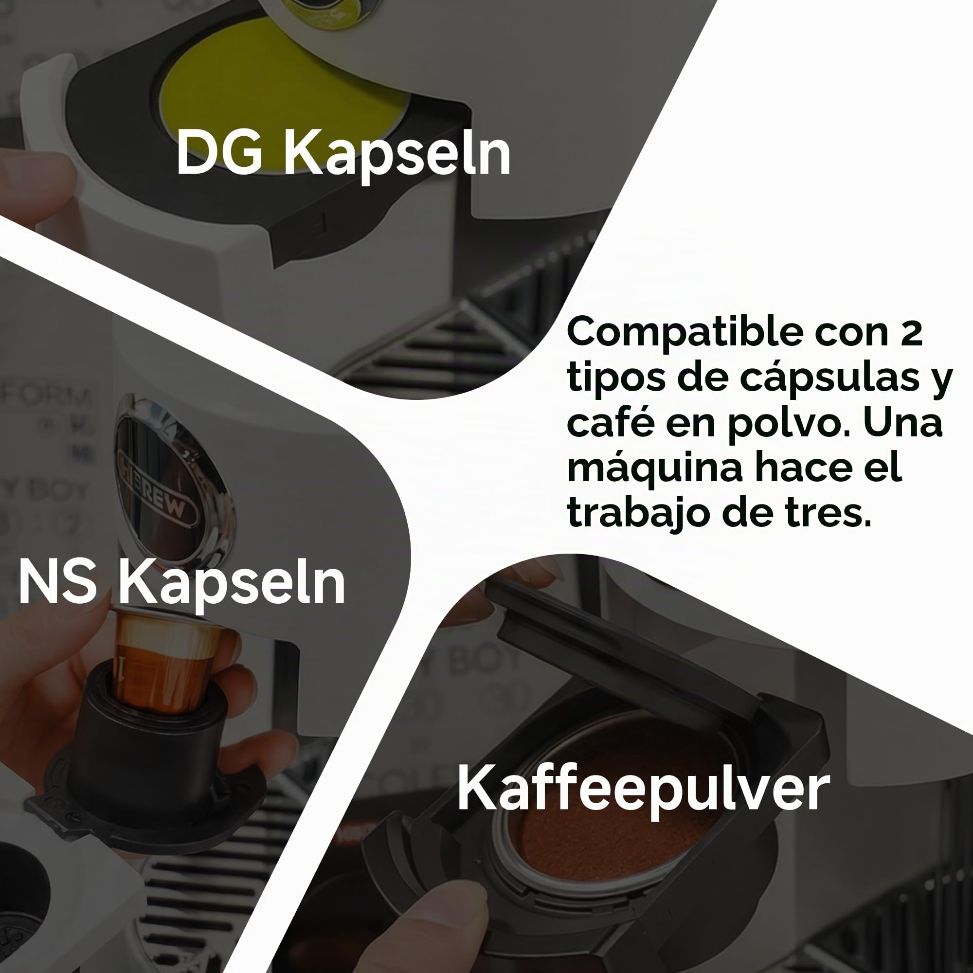 HIBREW H3C Cafetera Monodosis 3 en 1, 7 Niveles de Temperatura | Compatible con Ápsulas NS*/DG* y Café Molido, Depósito 1400ml Extraíble, Compacta para Casa Oficina Hotel