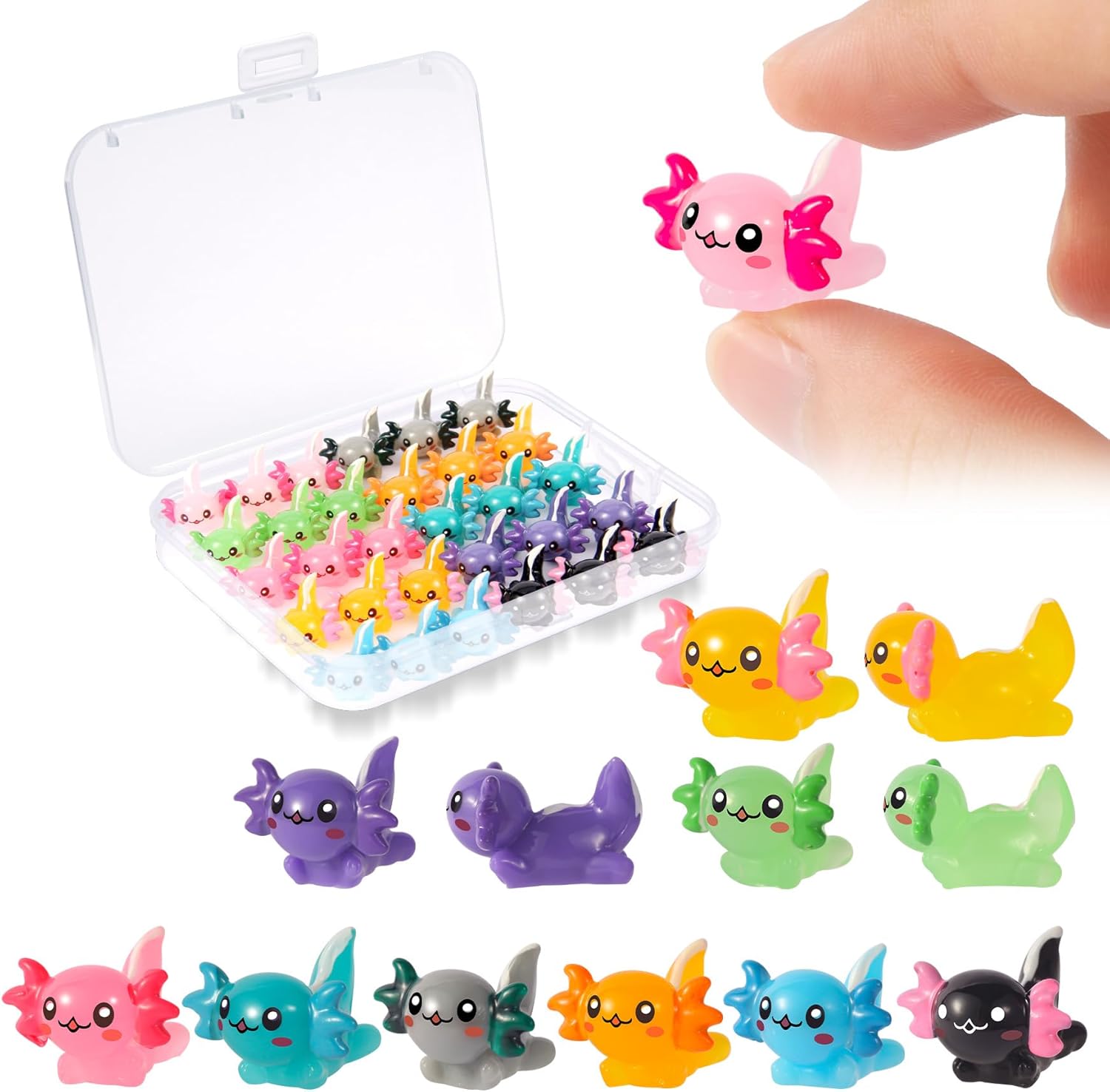 30 PCS Mini Resin Axolotl 10 Colors Tiny Axolotl Figurines Miniature Axolotl Ornament Charms for Landscape Aquarium Micro Dollhouse Garden Potted Plants Birthday Party Decoration