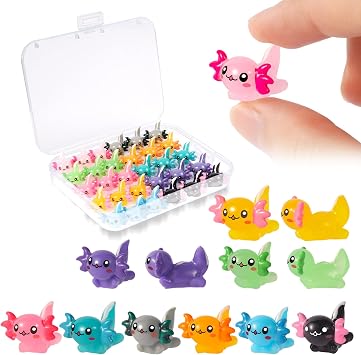 30 PCS Mini Resin Axolotl 10 Colors Tiny Axolotl Figurines Miniature Axolotl Ornament Charms for Landscape Aquarium Micro Garden Potted Plants Birthday Party Decoration