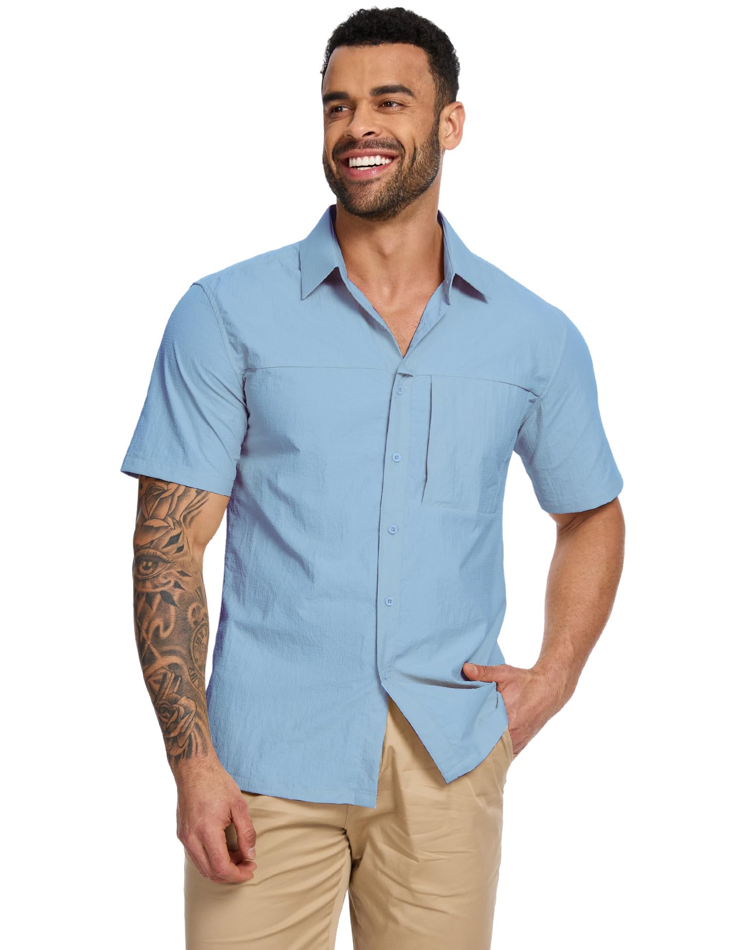 Camisa de manga corta para hombre, de secado rápido, informal, informal, transpirable, para senderismo, pesca, safari, viajes, golf