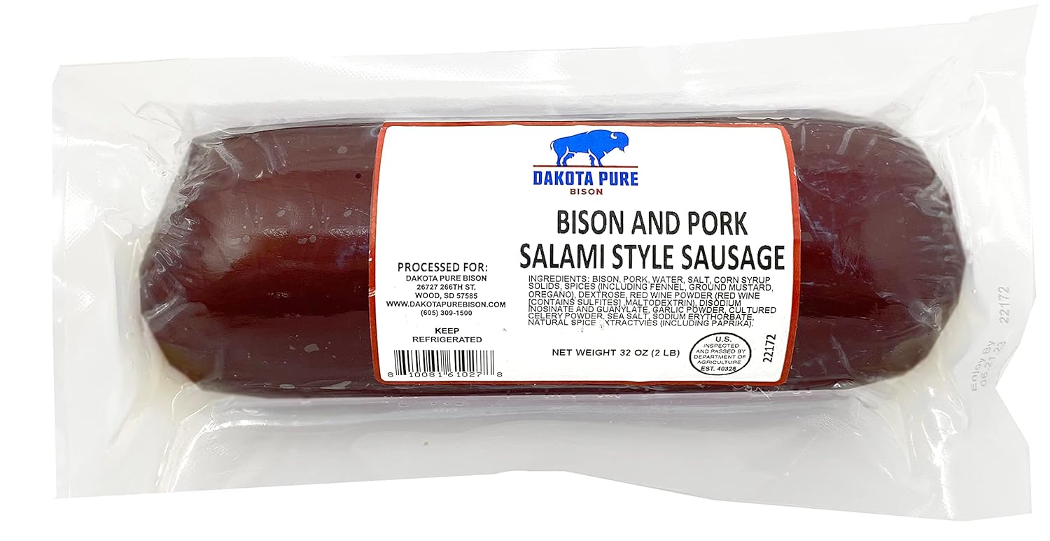 Dakota Pure Bison Meat and Pork Salami Sausage 32 Ounce