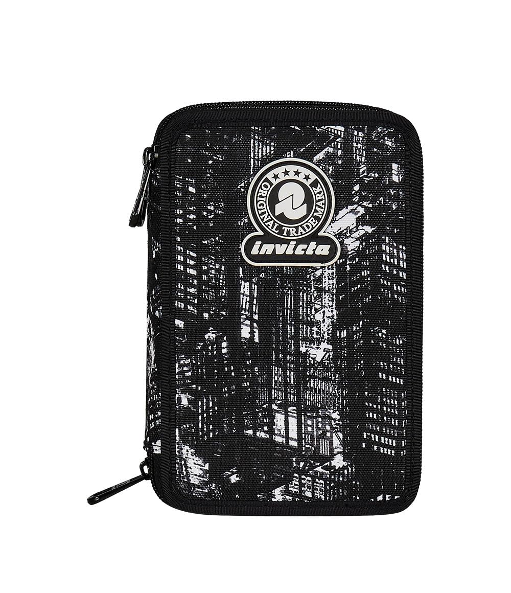 Invicta Trousse Scolaire 3 Zip Fantasy, Noir, Triple Compartiment Complet avec stylos, Crayons et marqueurs, Accessoires Scolaires, Accessoires Sac à Dos, école Primaire, Enfant, Noir, Scolaire