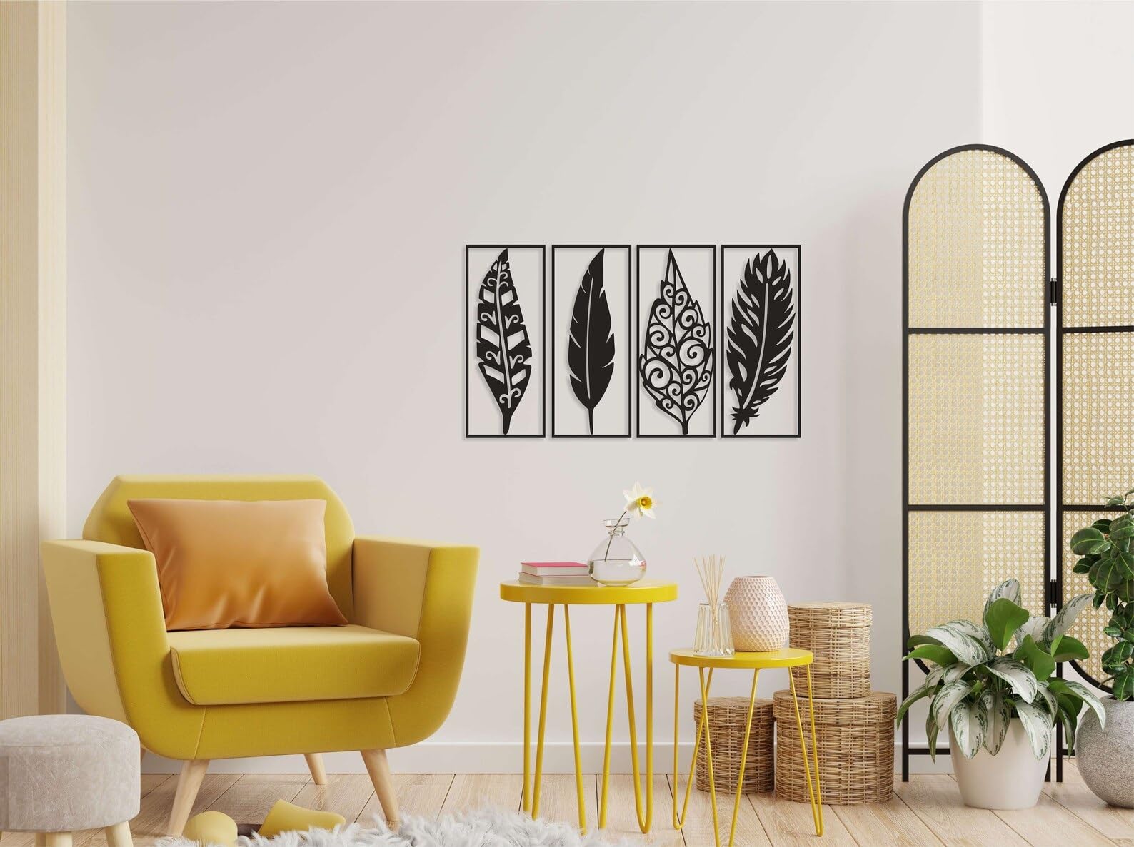 SHIVASHRAY CRAFTS Feathers Wall Decor, Feather Wall Art, Wood Wall Art, Living Room Wall Decor, Set Of 4 Pieces, 12 Inches. 1