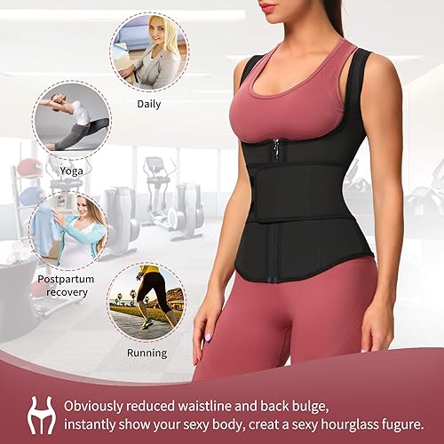 Vista 5 de FeelinGirl Waist Trainer for Women Latex Corset Cincher Vest Sport Workout Girdle Hourglass Body Shaper with Steel Bones