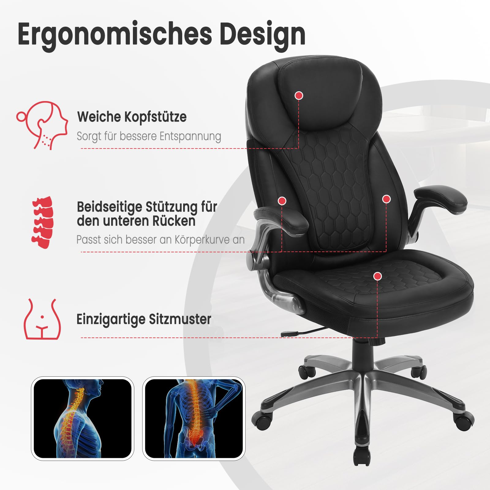WOLTU Bürostuhl 200kg, Schreibtischstuhl, Chefsessel Kunstleder, Schwarz | Breite Sitzfläche, Dicker Breiter and Winkeleinstellbar, mit hochelastischem Schaumstoff