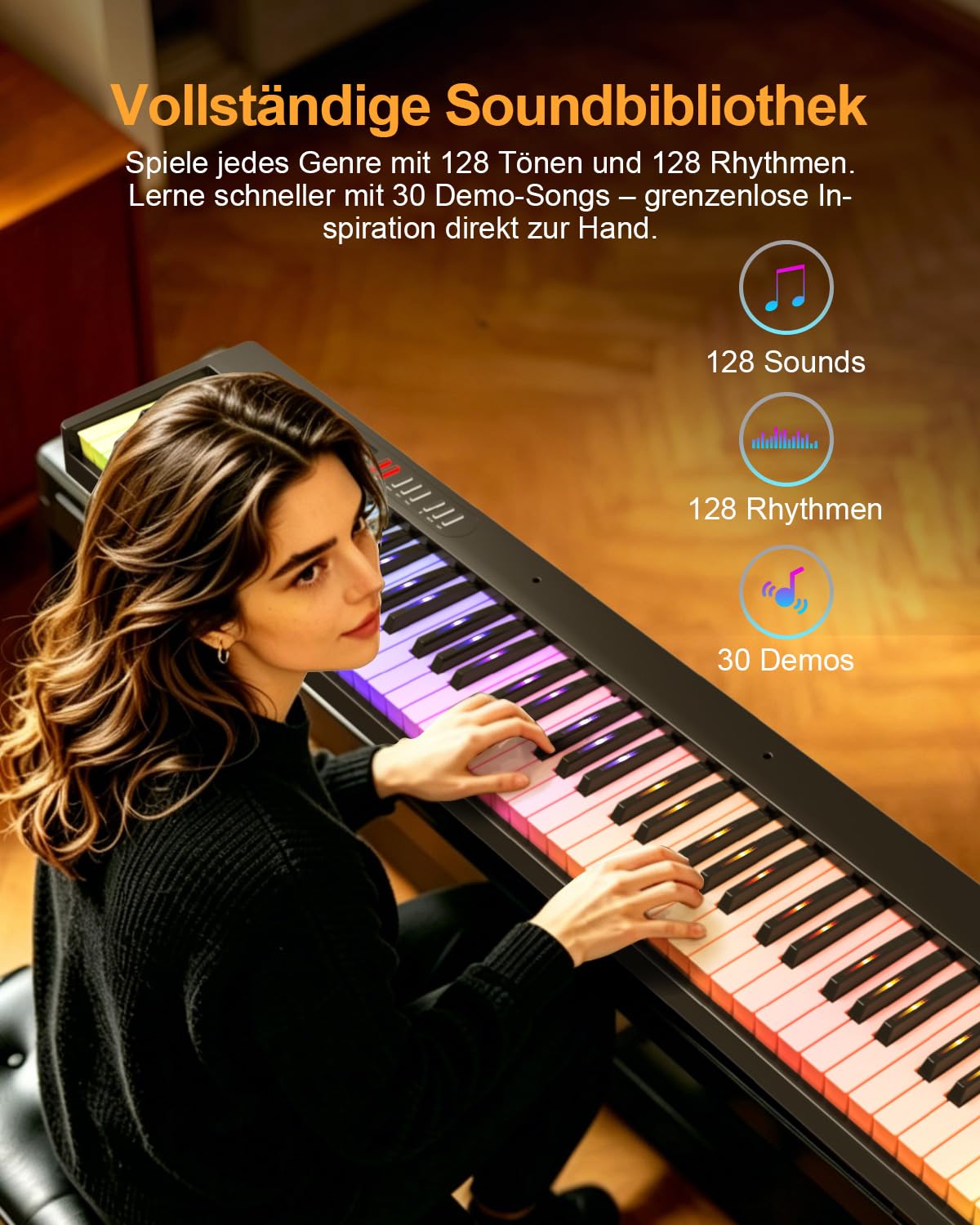 Pianoforte digitale pieghevole, 88 tasti, tastiera semiponderata con tasti luminosi colorati, Bluetooth MIDI E, tastiera portatile per principianti, adulti e bambini