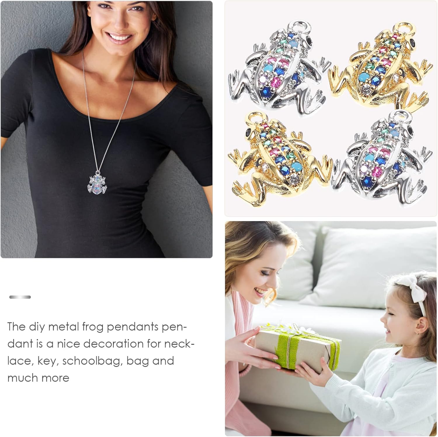 Sewroro Colored Diamond Frog Pendant 4Pcs Brass Charms for Diy Jewelry Making Mini Frog Charms for Necklaces Keychains and Bracelets - Image 8