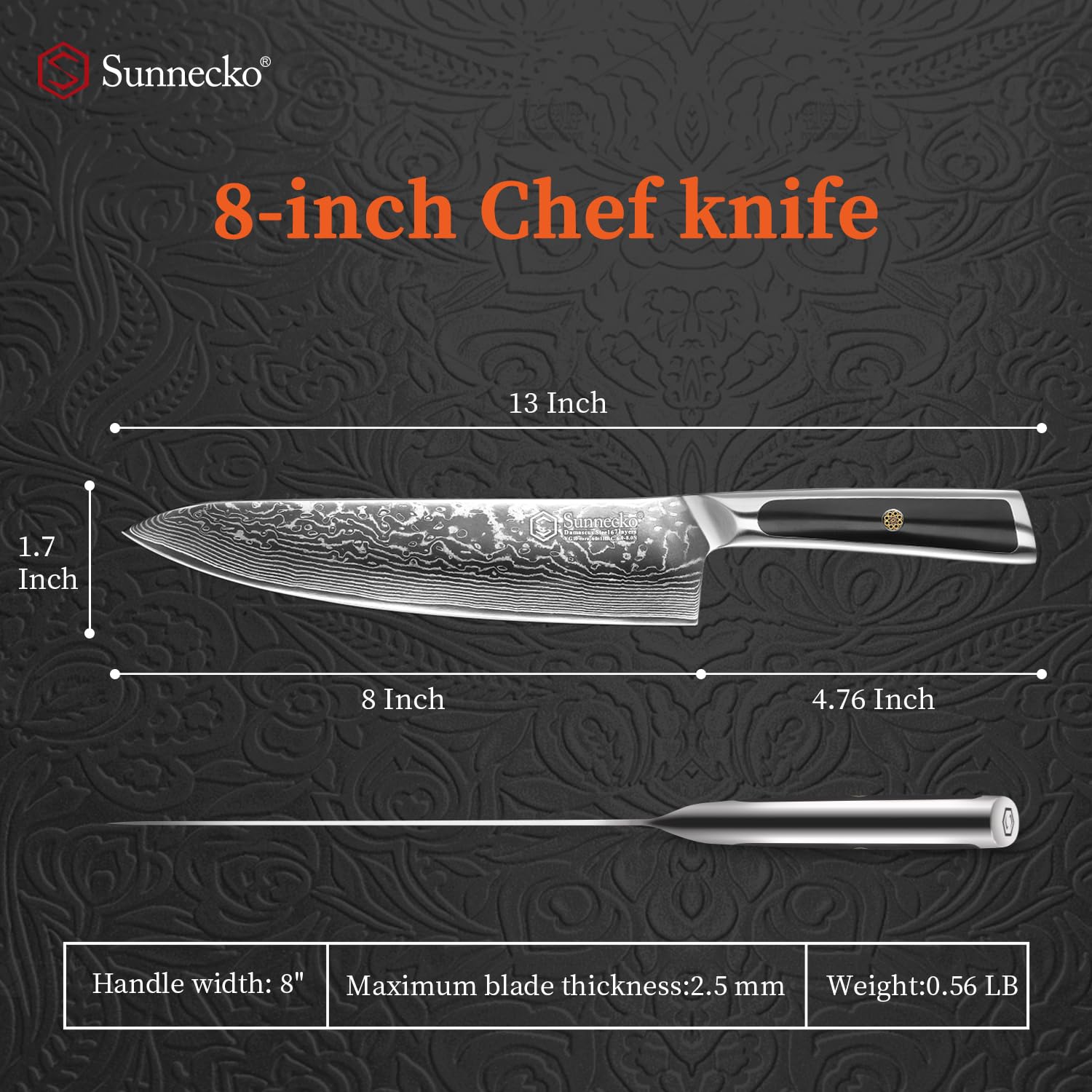 Sunnecko 8 Inch Japanese Damascus Chef Knife - Ultra Sharp VG10 Steel — Amazon image 5