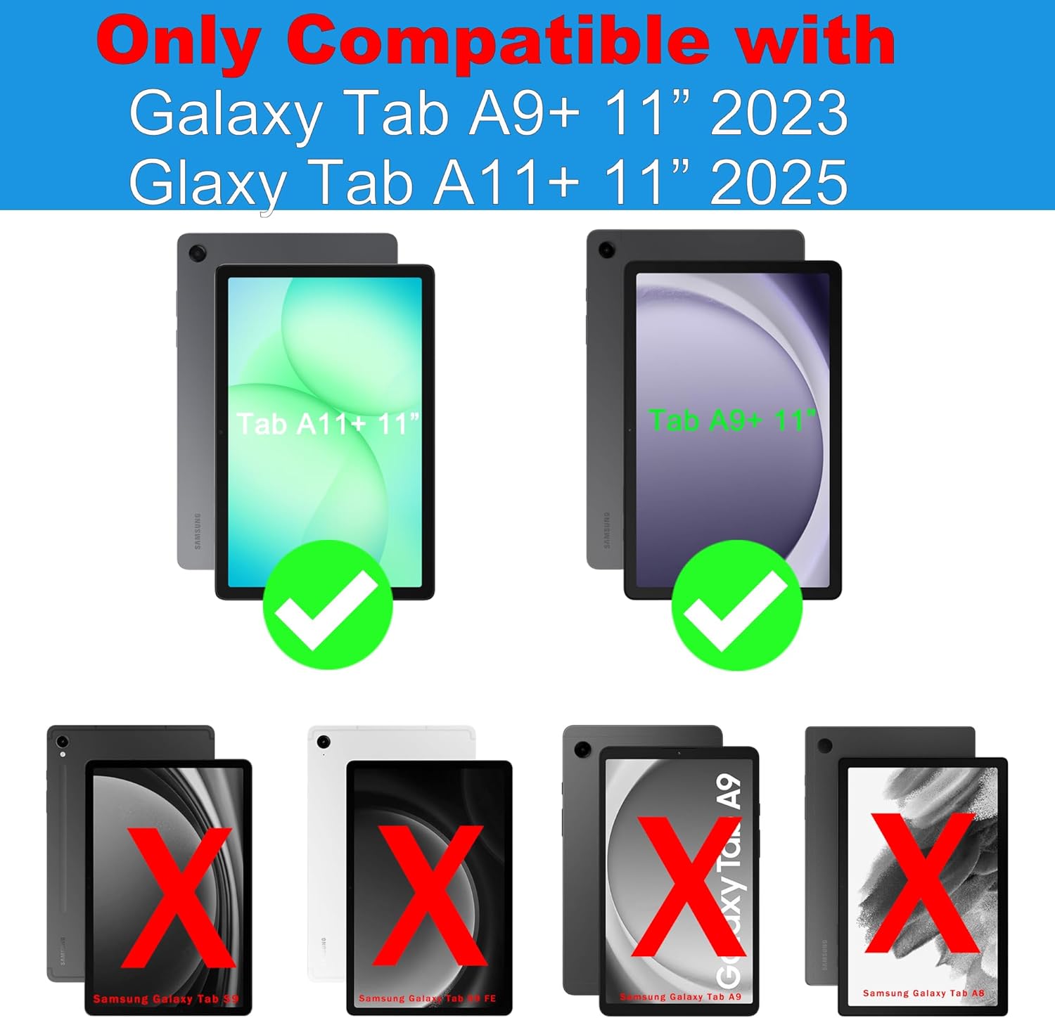 for Galaxy Tab A9+ 11 inch Case with Keyboard - 7 Color Backlit Detachable Tablet Keyboard Cover with Touchpad - Galaxy Tab A9 Plus 11" 2023 Samsung Keyboard Case with Pen Holder Black