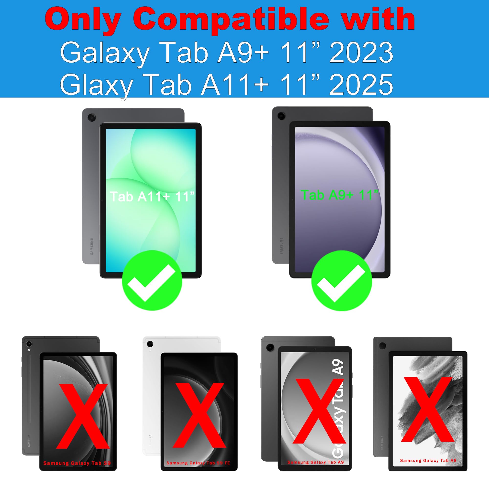 Für Galaxy Tab A9+/A11+ Hülle mit Tastatur - 7 Farben Beleuchtung Abnehmbare Trackpad Tablet Cover - Beleuchtete Deutsches QWERTZ Layout Tastatur mit Stifthalter für Samsung Tab A9 Plus/A11 Plus 11"