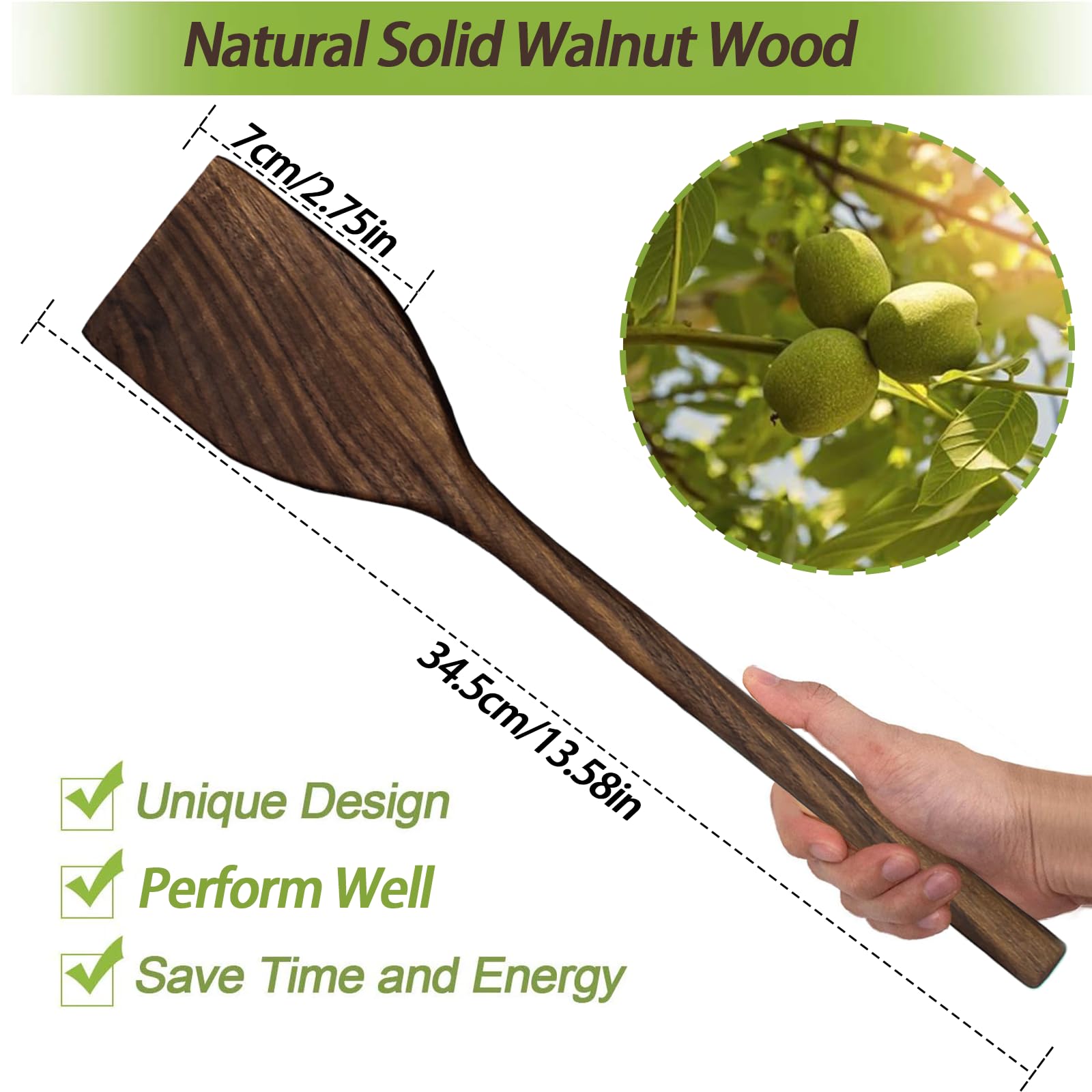 Cuchara ranurada de Madera de Nogal de 13，5"， Cuchara ranurada de Madera para cocinar， Cuchara de Madera con Agujeros para escurrir， Cuchara para Servir de，Spatula