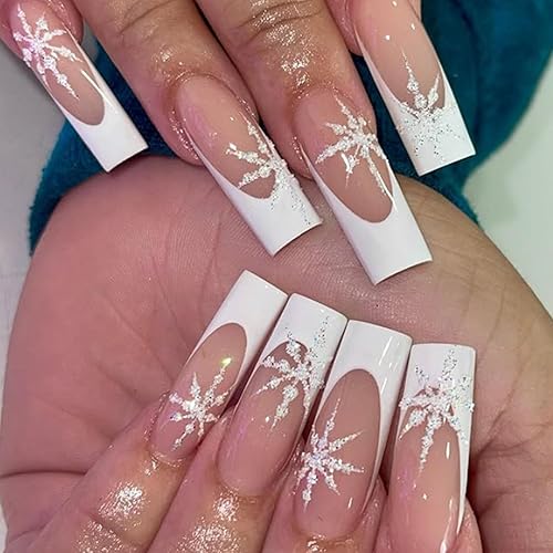 French Tip Press on Nails Long Square Fake Nails with