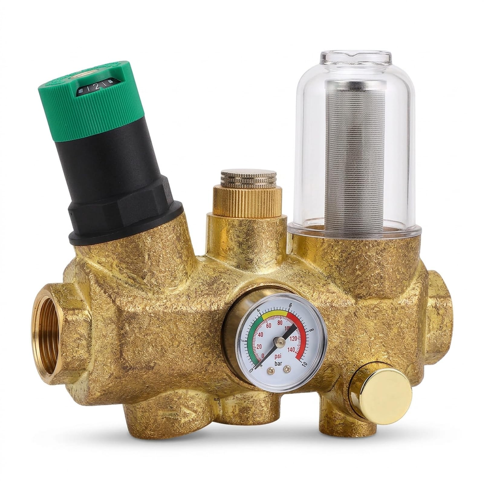 Valvola regolatrice della pressione dell'acqua, corpo in ottone DN15 da 1/2 pollice, con filtro autopulente da 40μm e manometro per la linea principale dell'acqua (1/2 pollice (DN15))