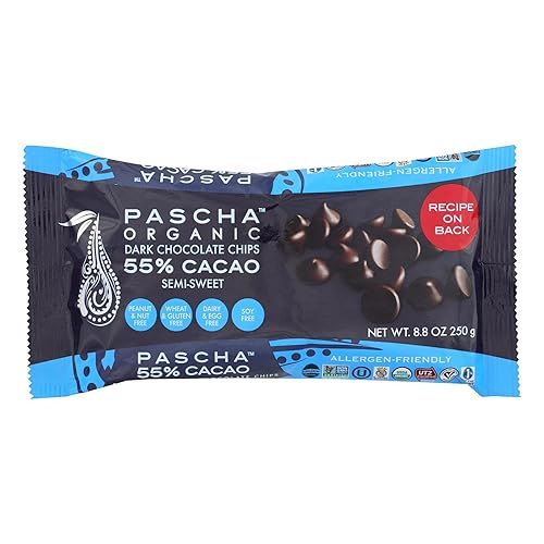 PASCHA Pascha - Chips de chocolate negro semidulce orgánico sin alérgenos, 55 % de cacao, 8.8 onzas, paquete de 6 (total 52.8 onzas)