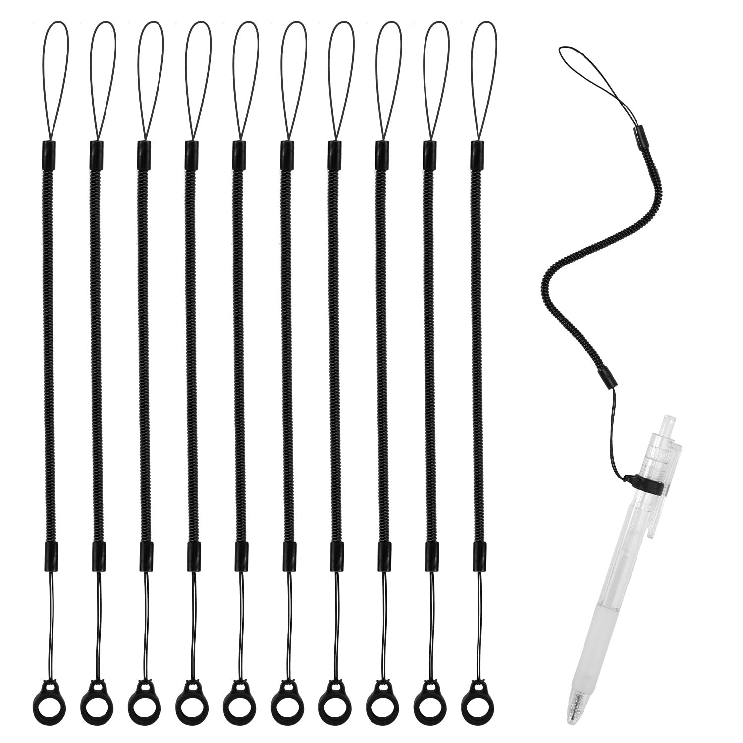 10pcs pen lanyards, elastic lanyard tether with silicone rings retractable stylus tether clipboard pen strap tablet stylus holder anti-lose pen leash for tethering stylus to touchscreen