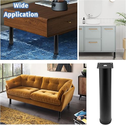 Miniatura 6 de Kyuionty Juego de 4 patas de acero inoxidable para muebles de 12 pulgadas, patas redondas ajustables de gabinete de 2 pulgadas de diámetro, patas de