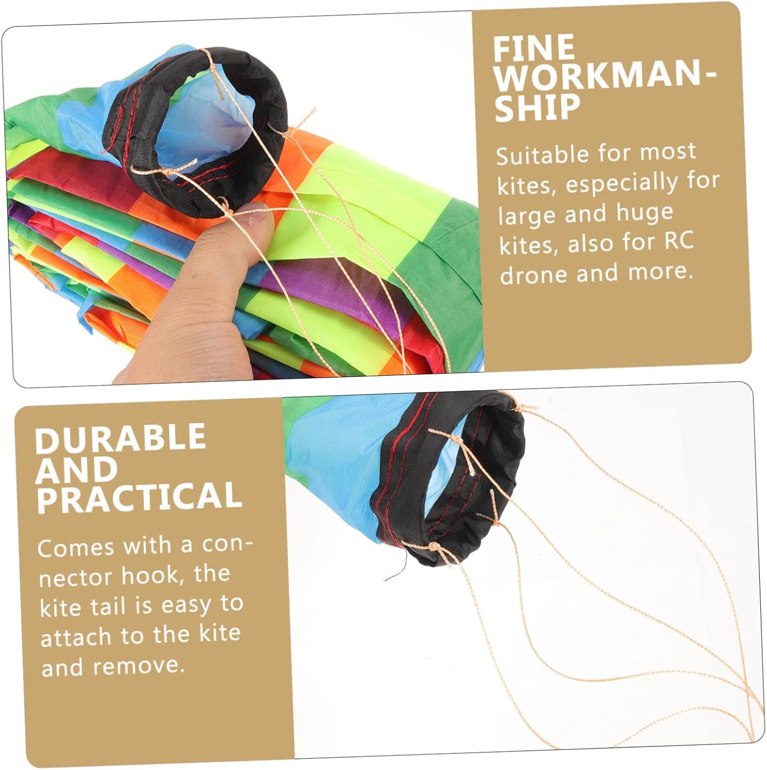 Colorful Replaceable Kite Tail Streamers with Connector Hook Durable Lightweight Cloth Ribbon Decoration for Outdoor Flying Easy to Install and Reusable Kite Accessory