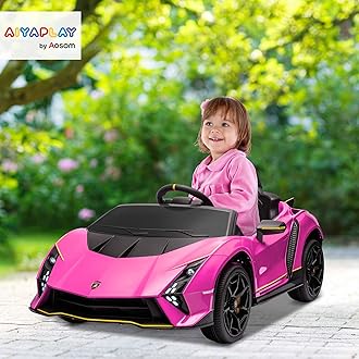 AIYAPLAY 12V Lamborghini Autentica Licensed Kids Electric Car with Butterfly Doors, Ride on Car with Remote Control, 4 Suspension Wheels, Soft Start, LED Lights, Music, Horn, Pink