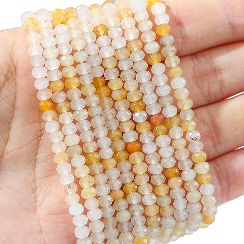 Vista 3 de Cuentas de jade amarillo natural de 0.156 x 0.079 pulgadas, 120 cuentas de piedras preciosas sueltas para diseño de joyería