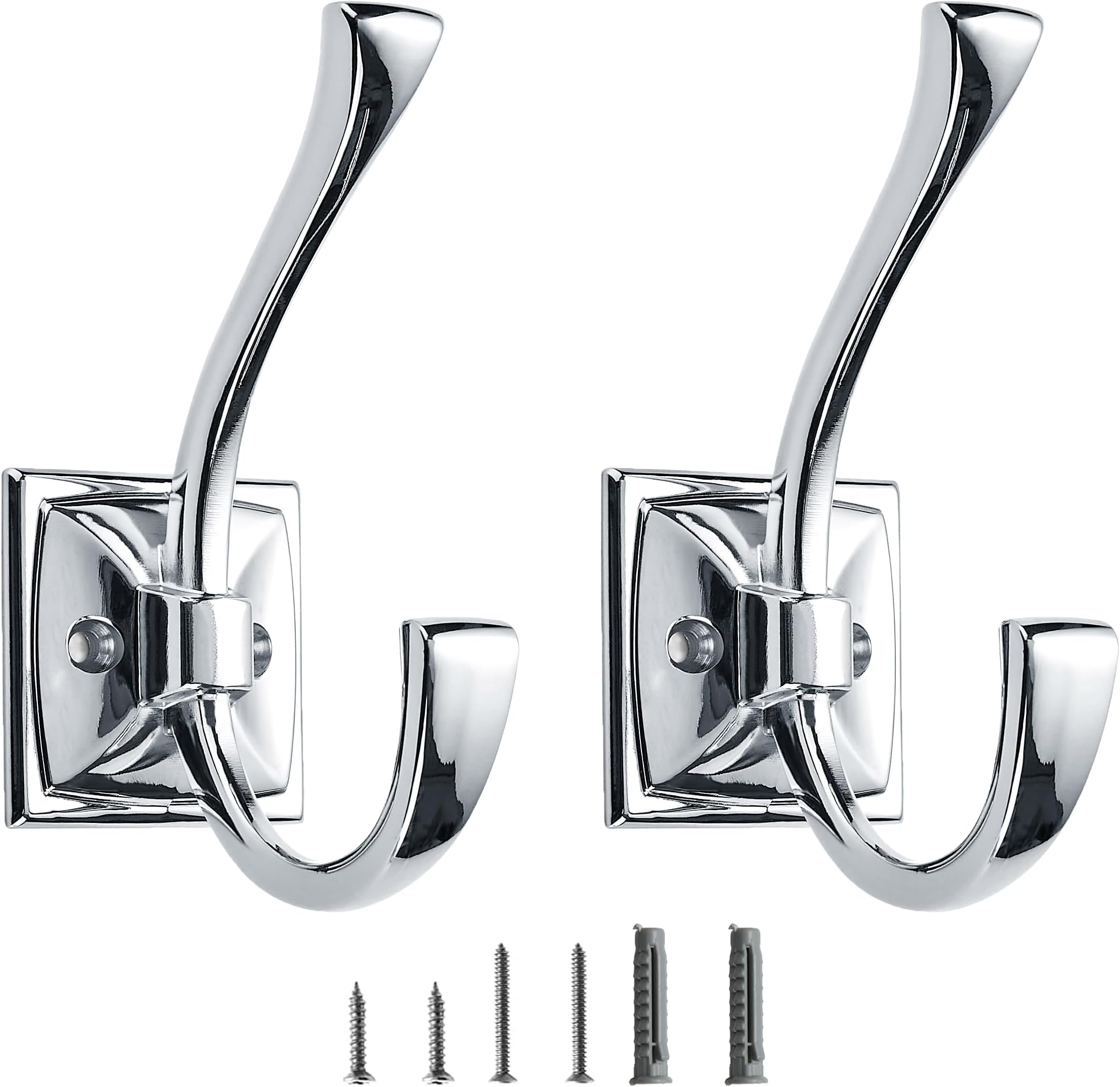 2 Pack Decorative Heavy Duty Towel Hooks for Hanging Robe Double Polished Chrome Coat Hooks Wall Mounted with Screws for Key, Towel, Bags, Cup, Hat